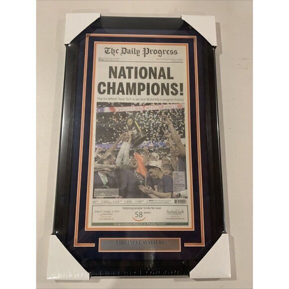 Virginia Cavaliers 2019 National Champs The Daily Progress News Newspaper Framed - Picture 1 of 3